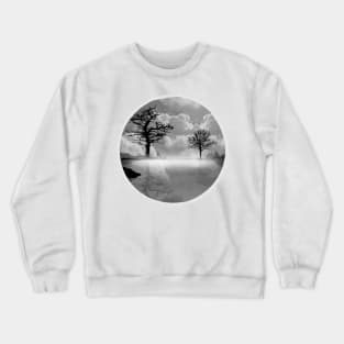 A calm lake in the fog in the morning in black and white Crewneck Sweatshirt